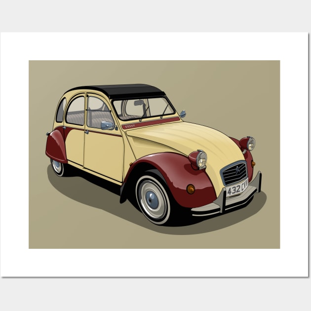 Citroen 2CV in maroon and cream Wall Art by candcretro